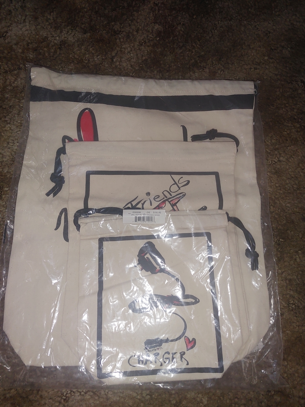 Brighton 3 Piece Canvas Drawstring Travel Set. New Still In Plastic.